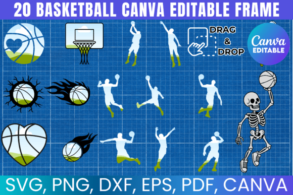 20 Basketball Canva Editable Frame Graphics