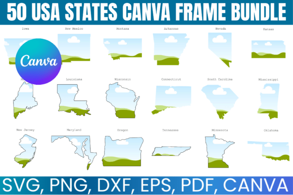 50 USA States Canva Frame Bundle: Graphics for Real Canva Projects