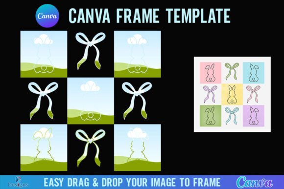Checkered Easter Bunny Canva Frame Bow Graphics
