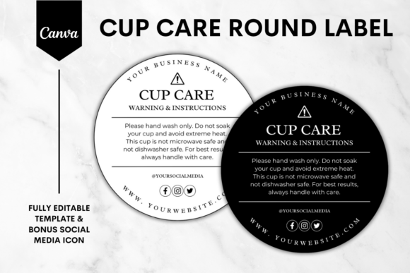 Cup Care Round Sticker Canva Template 3 Graphics