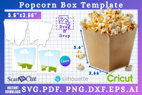 Popcorn Box 5.6x3.6 SVG Canva Template