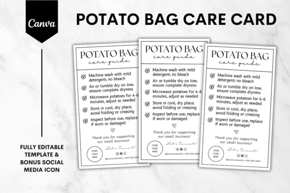 Potato Bag Care Card Canva Template 2 Graphics