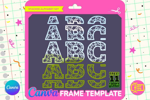 Puzzle Stacked Alphabet Canva Frame